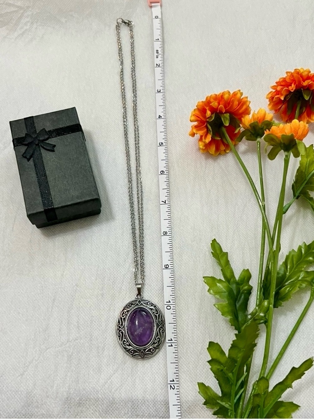 NWOT Silver Necklace with Amethyst Purple Stone Pendant - Elegant Womens Jewelry
